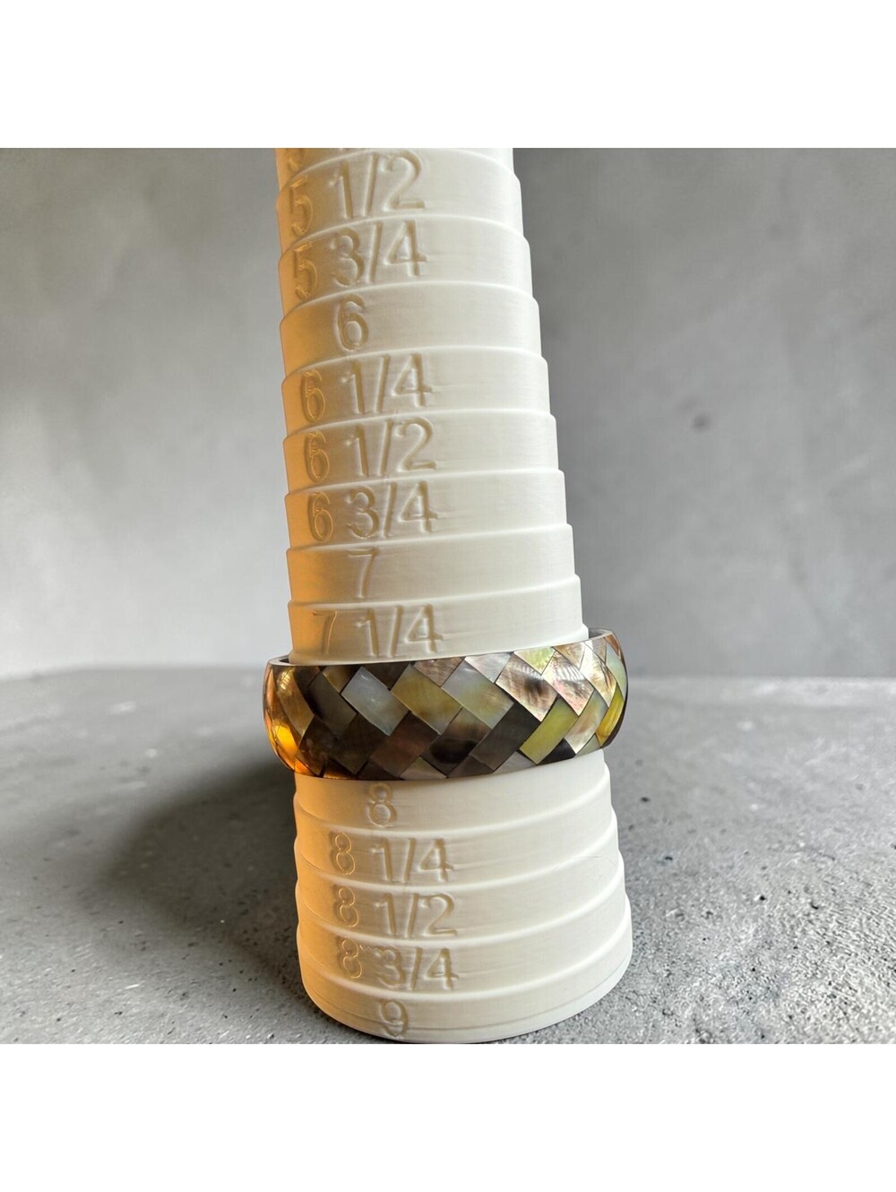 Mother of Pearl Mosaic Inlay Wide Bangle Bracelet Brown Iridescent Shell